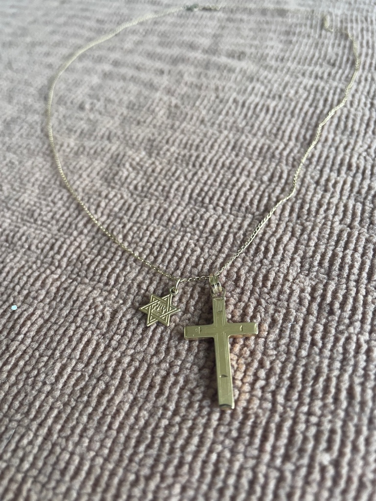 Mid Century 14k Solid Yellow Gold Interfaith Necklace 16 In Chain